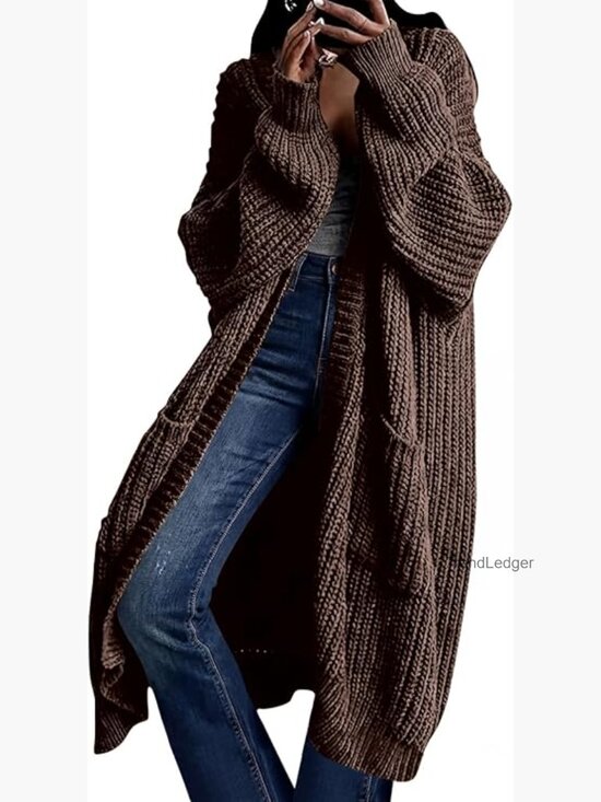 Sweaters - Oversized Long Cardigan Sweater Open Front Knit Coat with Pockets